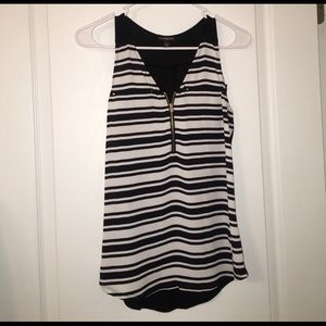 Express black and white stripe zip tank